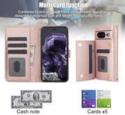 For Google Pixel 8a Crossbody Multifunction Rhombic Leather Phone Case(Rose Gold)