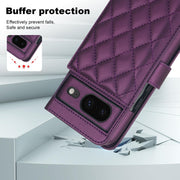 For Google Pixel 8a Crossbody Multifunction Rhombic Leather Phone Case(Dark Purple)