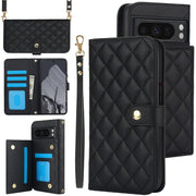 For Google Pixel 8 Pro Crossbody Multifunction Rhombic Leather Phone Case(Black)