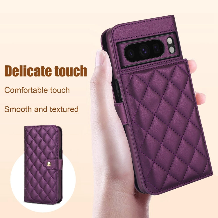 For Google Pixel 8 Pro Crossbody Multifunction Rhombic Leather Phone Case(Dark Purple)