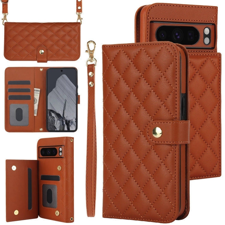 For Google Pixel 8 Pro Crossbody Multifunction Rhombic Leather Phone Case(Brown) - free shipping - PMC TechLife - Order now!