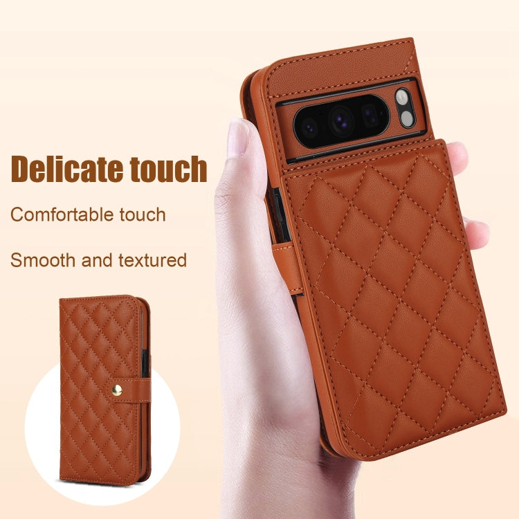 For Google Pixel 8 Pro Crossbody Multifunction Rhombic Leather Phone Case(Brown) - free shipping - PMC TechLife - Order now!