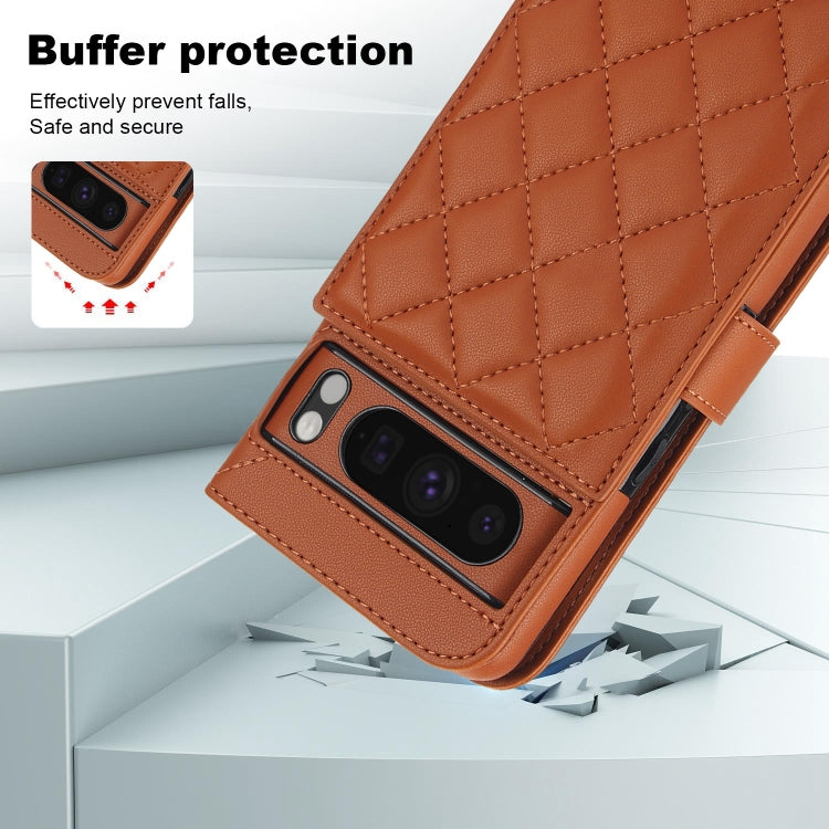 For Google Pixel 8 Pro Crossbody Multifunction Rhombic Leather Phone Case(Brown) - free shipping - PMC TechLife - Order now!
