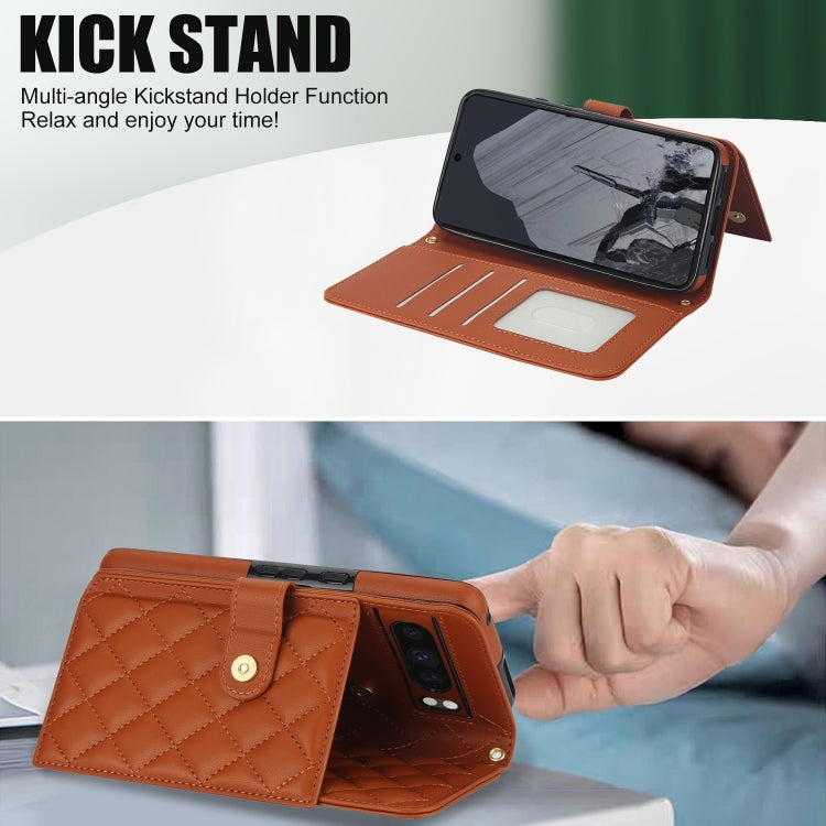 For Google Pixel 8 Pro Crossbody Multifunction Rhombic Leather Phone Case(Brown) - free shipping - PMC TechLife - Order now!