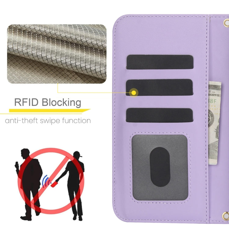 For Google Pixel 9 Crossbody Multifunction Rhombic Leather Phone Case(Purple) - Google Cases by PMC TechLife | Online Shopping South Africa | PMC TechLife | Buy Now Pay Later Mobicred