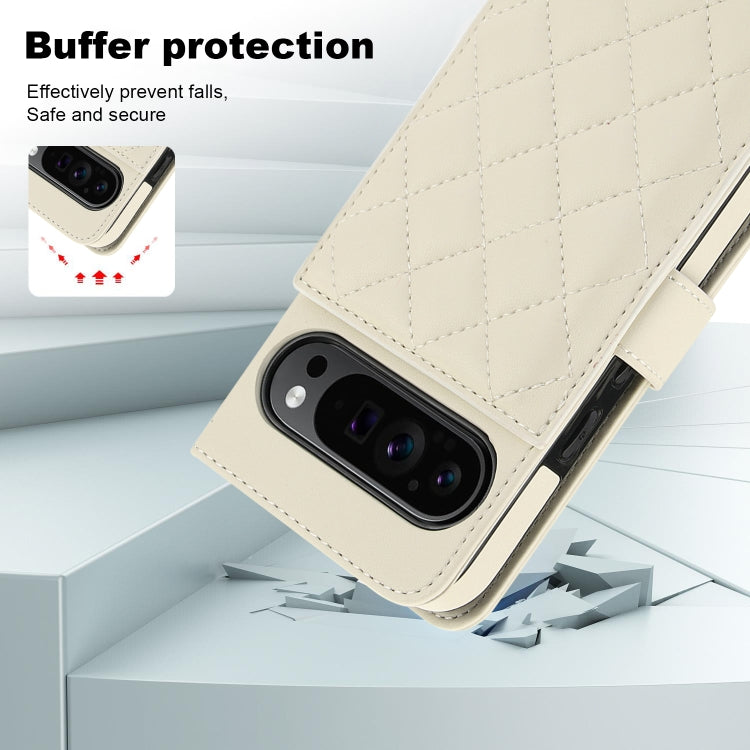 For Google Pixel 9 Pro XL Crossbody Multifunction Rhombic Leather Phone Case(White) - Google Cases by PMC TechLife | Online Shopping South Africa | PMC TechLife | Buy Now Pay Later Mobicred