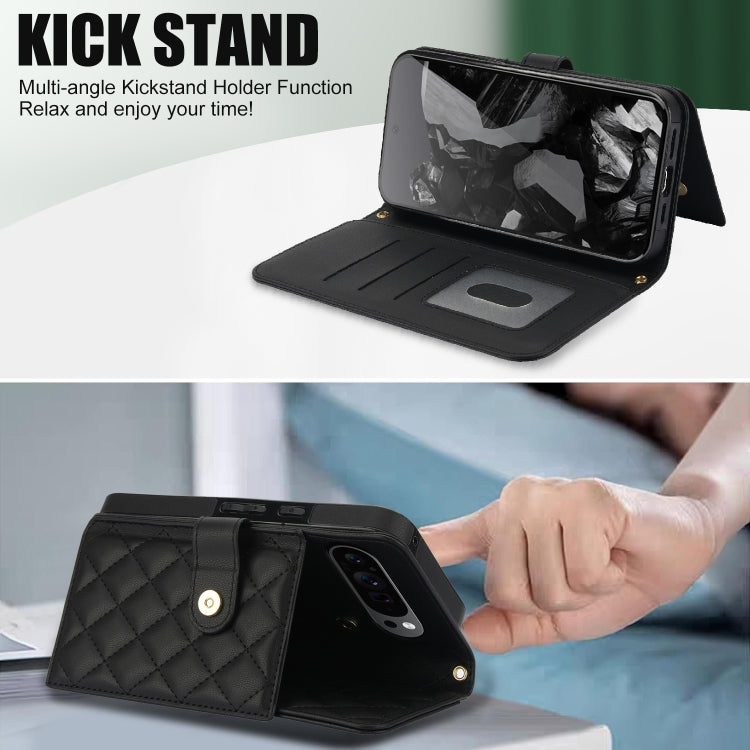 For Google Pixel 9 Pro XL Crossbody Multifunction Rhombic Leather Phone Case(Black) - Google Cases by PMC TechLife | Online Shopping South Africa | PMC TechLife | Buy Now Pay Later Mobicred