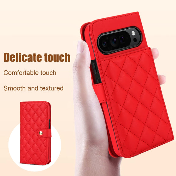 For Google Pixel 9 Pro XL Crossbody Multifunction Rhombic Leather Phone Case(Red)