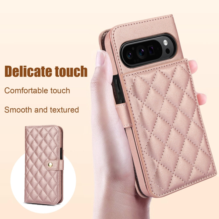 For Google Pixel 9 Pro XL Crossbody Multifunction Rhombic Leather Phone Case(Rose Gold) - Google Cases by PMC TechLife | Online Shopping South Africa | PMC TechLife | Buy Now Pay Later Mobicred