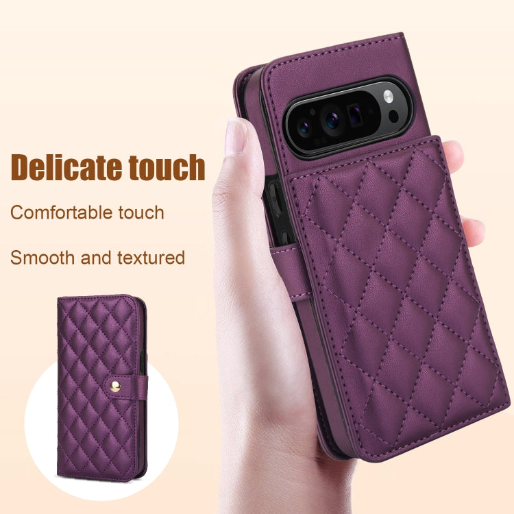 For Google Pixel 9 Pro XL Crossbody Multifunction Rhombic Leather Phone Case(Dark Purple) - Google Cases by PMC TechLife | Online Shopping South Africa | PMC TechLife | Buy Now Pay Later Mobicred