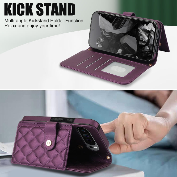 For Google Pixel 9 Pro XL Crossbody Multifunction Rhombic Leather Phone Case(Dark Purple) - Google Cases by PMC TechLife | Online Shopping South Africa | PMC TechLife | Buy Now Pay Later Mobicred