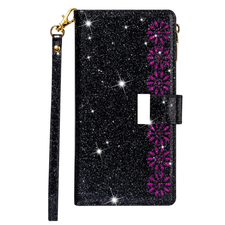 For Huawei Mate 20 Pro Multi-card Slots Starry Sky Laser Carving Glitter Zipper Horizontal Flip Leather Case with Holder & Wallet & Lanyard(Black) - Huawei Cases by PMC TechLife | Online Shopping South Africa | PMC TechLife