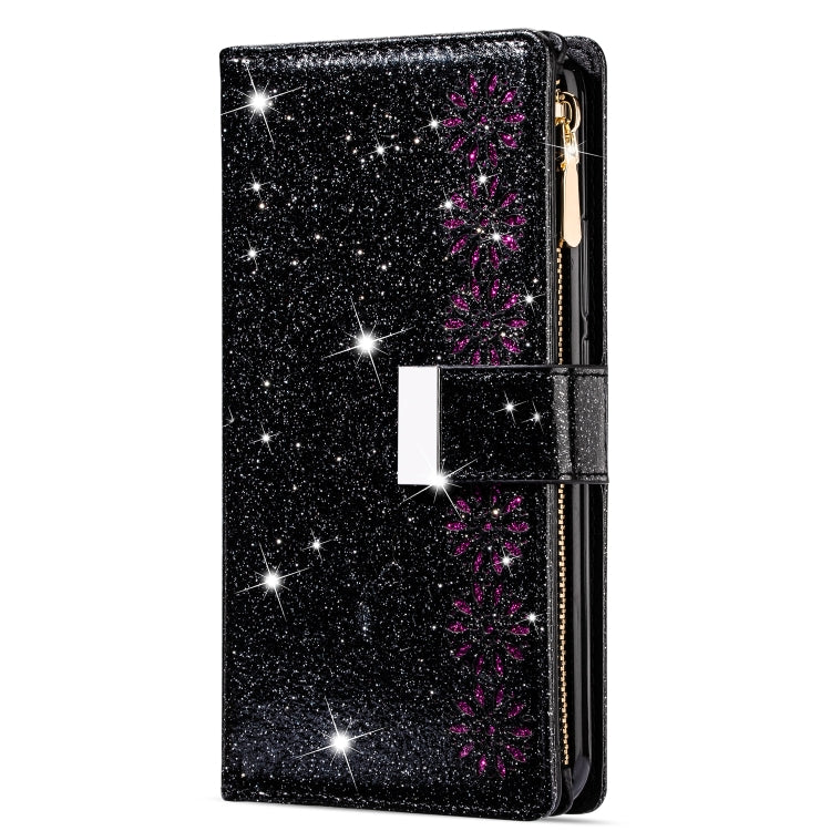For Huawei Mate 20 Pro Multi-card Slots Starry Sky Laser Carving Glitter Zipper Horizontal Flip Leather Case with Holder & Wallet & Lanyard(Black) - Huawei Cases by PMC TechLife | Online Shopping South Africa | PMC TechLife