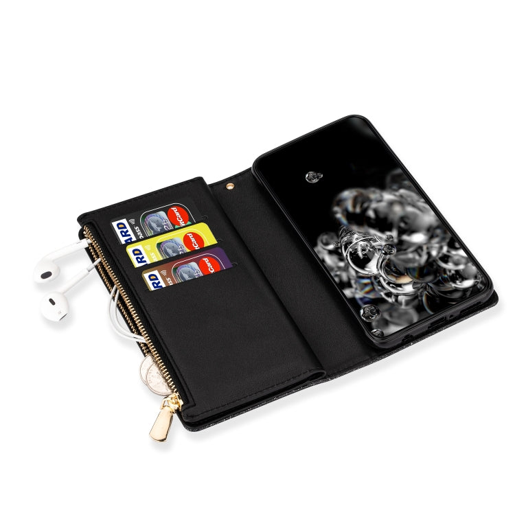 For Huawei Mate 20 Pro Multi-card Slots Starry Sky Laser Carving Glitter Zipper Horizontal Flip Leather Case with Holder & Wallet & Lanyard(Black) - Huawei Cases by PMC TechLife | Online Shopping South Africa | PMC TechLife