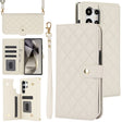 For Samsung Galaxy S24 Ultra 5G Crossbody Multifunction Rhombic Leather Phone Case(White) - Galaxy S24 Ultra 5G Cases by PMC Jewellery | Online Shopping South Africa | PMC Jewellery | Buy Now Pay Later Mobicred