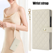 For Samsung Galaxy S24 Ultra 5G Crossbody Multifunction Rhombic Leather Phone Case(White)