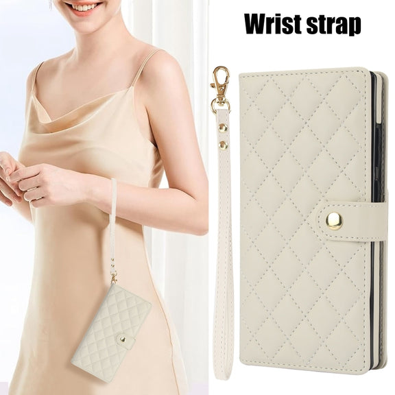 For Samsung Galaxy S24 Ultra 5G Crossbody Multifunction Rhombic Leather Phone Case(White)