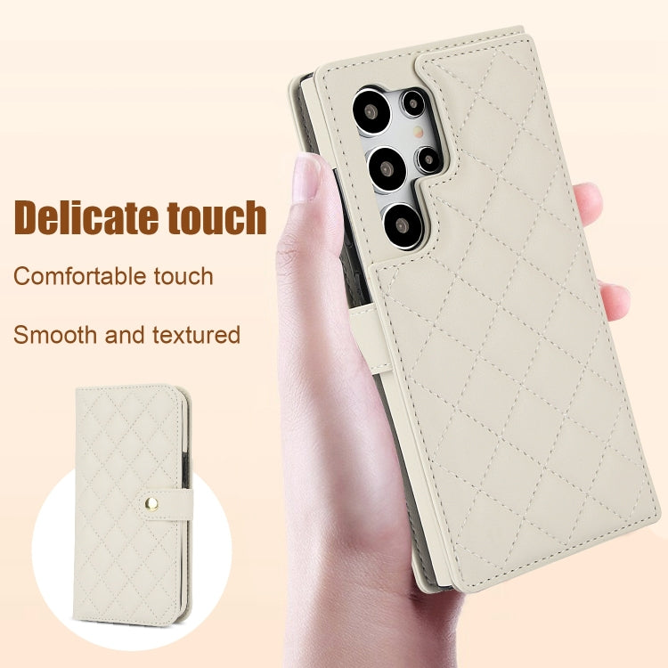 For Samsung Galaxy S24 Ultra 5G Crossbody Multifunction Rhombic Leather Phone Case(White)