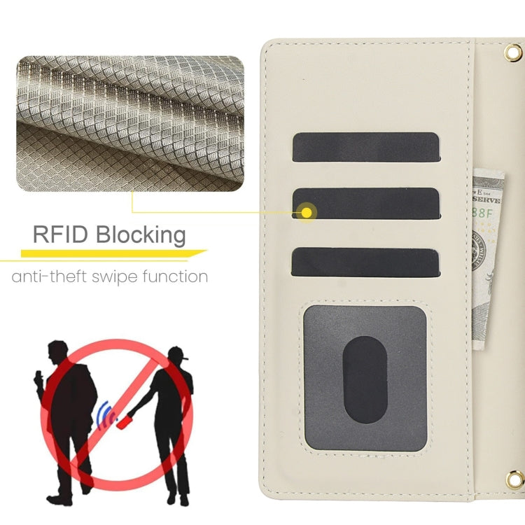 For Samsung Galaxy S24 Ultra 5G Crossbody Multifunction Rhombic Leather Phone Case(White)