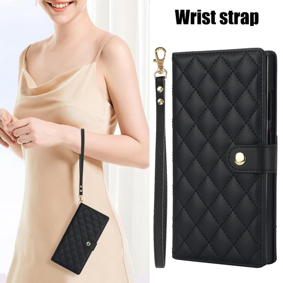 For Samsung Galaxy S24 Ultra 5G Crossbody Multifunction Rhombic Leather Phone Case(Black)