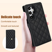 For Samsung Galaxy S24 Ultra 5G Crossbody Multifunction Rhombic Leather Phone Case(Black)