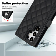 For Samsung Galaxy S24 Ultra 5G Crossbody Multifunction Rhombic Leather Phone Case(Black)