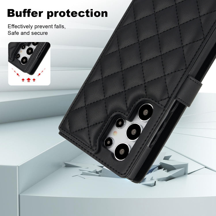For Samsung Galaxy S24 Ultra 5G Crossbody Multifunction Rhombic Leather Phone Case(Black)