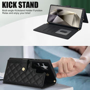 For Samsung Galaxy S24 Ultra 5G Crossbody Multifunction Rhombic Leather Phone Case(Black)