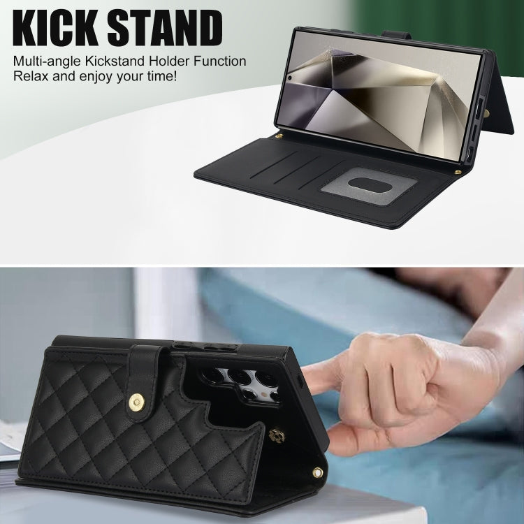 For Samsung Galaxy S24 Ultra 5G Crossbody Multifunction Rhombic Leather Phone Case(Black)