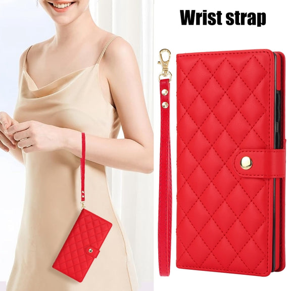 For Samsung Galaxy S24 Ultra 5G Crossbody Multifunction Rhombic Leather Phone Case(Red)