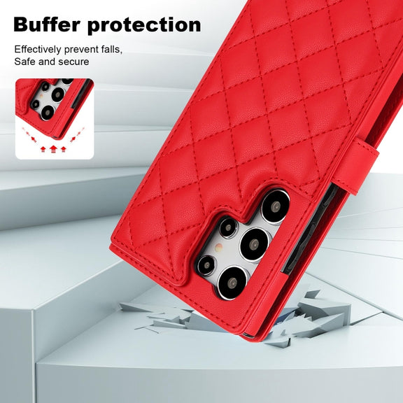For Samsung Galaxy S24 Ultra 5G Crossbody Multifunction Rhombic Leather Phone Case(Red)