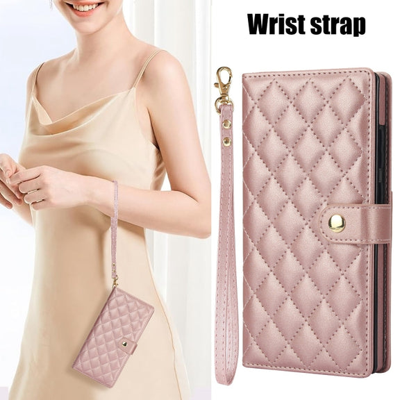 For Samsung Galaxy S24 Ultra 5G Crossbody Multifunction Rhombic Leather Phone Case(Rose Gold)