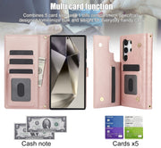 For Samsung Galaxy S24 Ultra 5G Crossbody Multifunction Rhombic Leather Phone Case(Rose Gold)