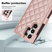 For Samsung Galaxy S24 Ultra 5G Crossbody Multifunction Rhombic Leather Phone Case(Rose Gold)