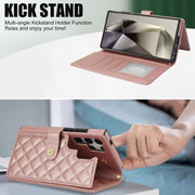 For Samsung Galaxy S24 Ultra 5G Crossbody Multifunction Rhombic Leather Phone Case(Rose Gold)
