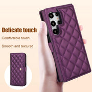 For Samsung Galaxy S24 Ultra 5G Crossbody Multifunction Rhombic Leather Phone Case(Dark Purple)