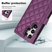 For Samsung Galaxy S24 Ultra 5G Crossbody Multifunction Rhombic Leather Phone Case(Dark Purple)
