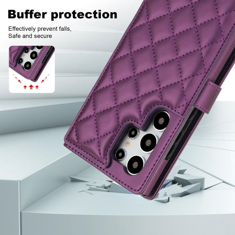 For Samsung Galaxy S24 Ultra 5G Crossbody Multifunction Rhombic Leather Phone Case(Dark Purple)