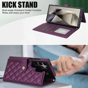 For Samsung Galaxy S24 Ultra 5G Crossbody Multifunction Rhombic Leather Phone Case(Dark Purple)