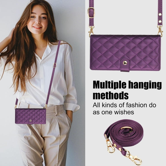 For Samsung Galaxy S24 Ultra 5G Crossbody Multifunction Rhombic Leather Phone Case(Dark Purple)