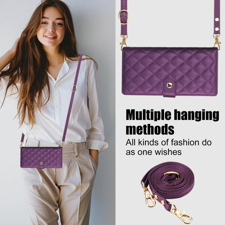 For Samsung Galaxy S24 Ultra 5G Crossbody Multifunction Rhombic Leather Phone Case(Dark Purple)