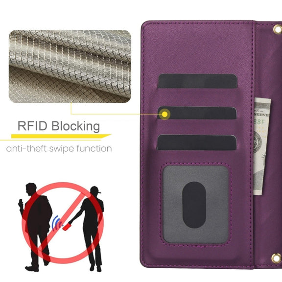For Samsung Galaxy S24 Ultra 5G Crossbody Multifunction Rhombic Leather Phone Case(Dark Purple)