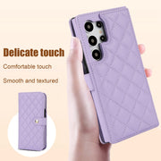 For Samsung Galaxy S24 Ultra 5G Crossbody Multifunction Rhombic Leather Phone Case(Purple)