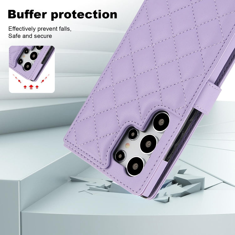 For Samsung Galaxy S24 Ultra 5G Crossbody Multifunction Rhombic Leather Phone Case(Purple)