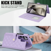 For Samsung Galaxy S24 Ultra 5G Crossbody Multifunction Rhombic Leather Phone Case(Purple)