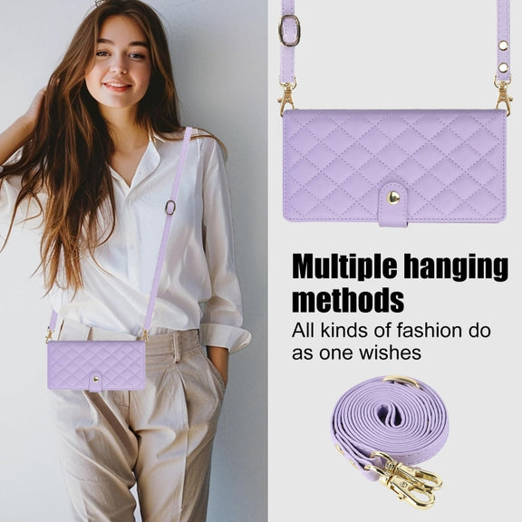 For Samsung Galaxy S24 Ultra 5G Crossbody Multifunction Rhombic Leather Phone Case(Purple)