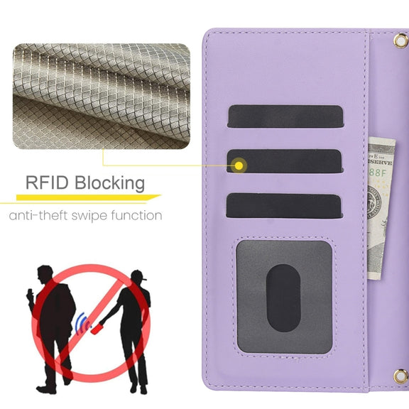 For Samsung Galaxy S24 Ultra 5G Crossbody Multifunction Rhombic Leather Phone Case(Purple)