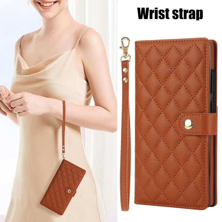 For Samsung Galaxy S24 Ultra 5G Crossbody Multifunction Rhombic Leather Phone Case(Brown) - Galaxy S24 Ultra 5G Cases by PMC Jewellery | Online Shopping South Africa | PMC Jewellery | Buy Now Pay Later Mobicred