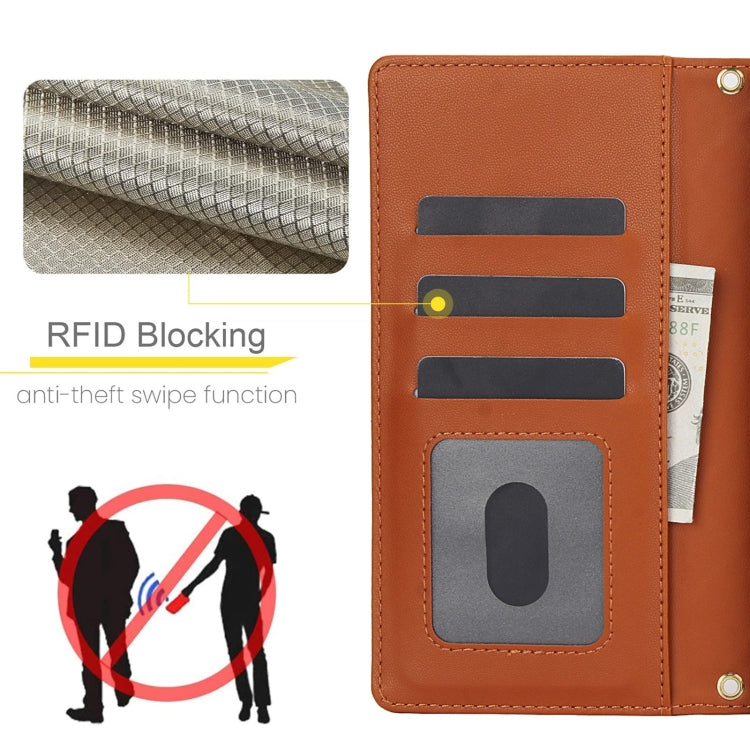 For Samsung Galaxy S24 Ultra 5G Crossbody Multifunction Rhombic Leather Phone Case(Brown) - Galaxy S24 Ultra 5G Cases by PMC Jewellery | Online Shopping South Africa | PMC Jewellery | Buy Now Pay Later Mobicred