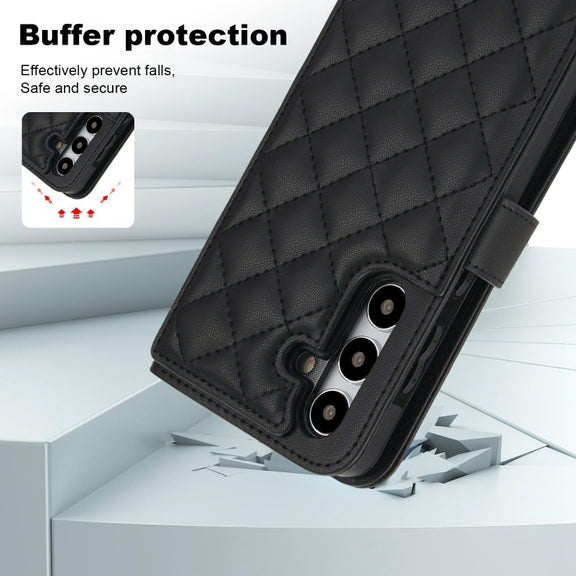 For Samsung Galaxy S24+ 5G Crossbody Multifunction Rhombic Leather Phone Case(Black)